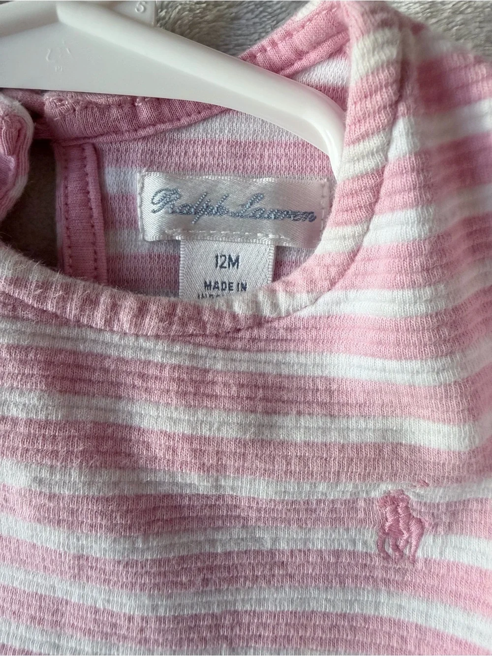 Ralph Lauren Pink and White Striped Ruffle-Sleeve Dress